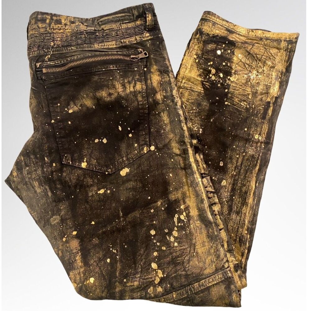 Rockstar Original Men's Gold Metallic Biker Moto Jeans 44 Button Fly Streetwear - Picture 2 of 12